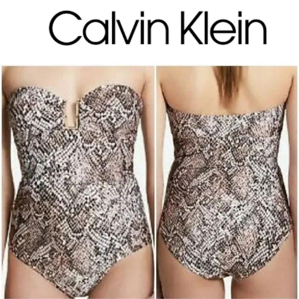 Calvin Klein Women's U Bandeau snakeskin strapless Swimsuit Size "U" Har…